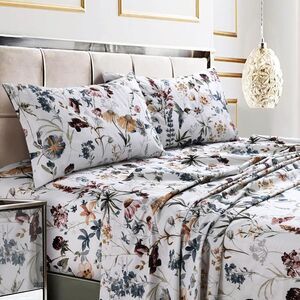 Tribeca Living Full Size Bed Sheet Set Cotton Sateen 300TC Amalfi Deep Red/Multi